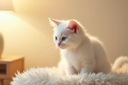 Chaton blanc mignon cherchant une nouvelle famille aimante
