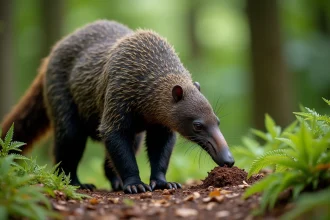 Mouton géant en forêt recherchant des fourmis