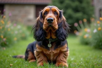 Basset Hound Griffon Vendéen dans un jardin vert