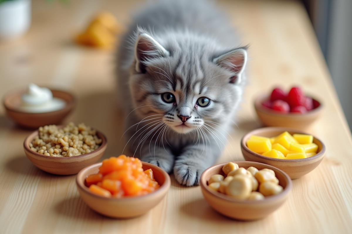 Chaton angora gris entouré d