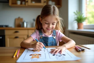 Fille souriante de 6 ans avec activité de chiens rescue