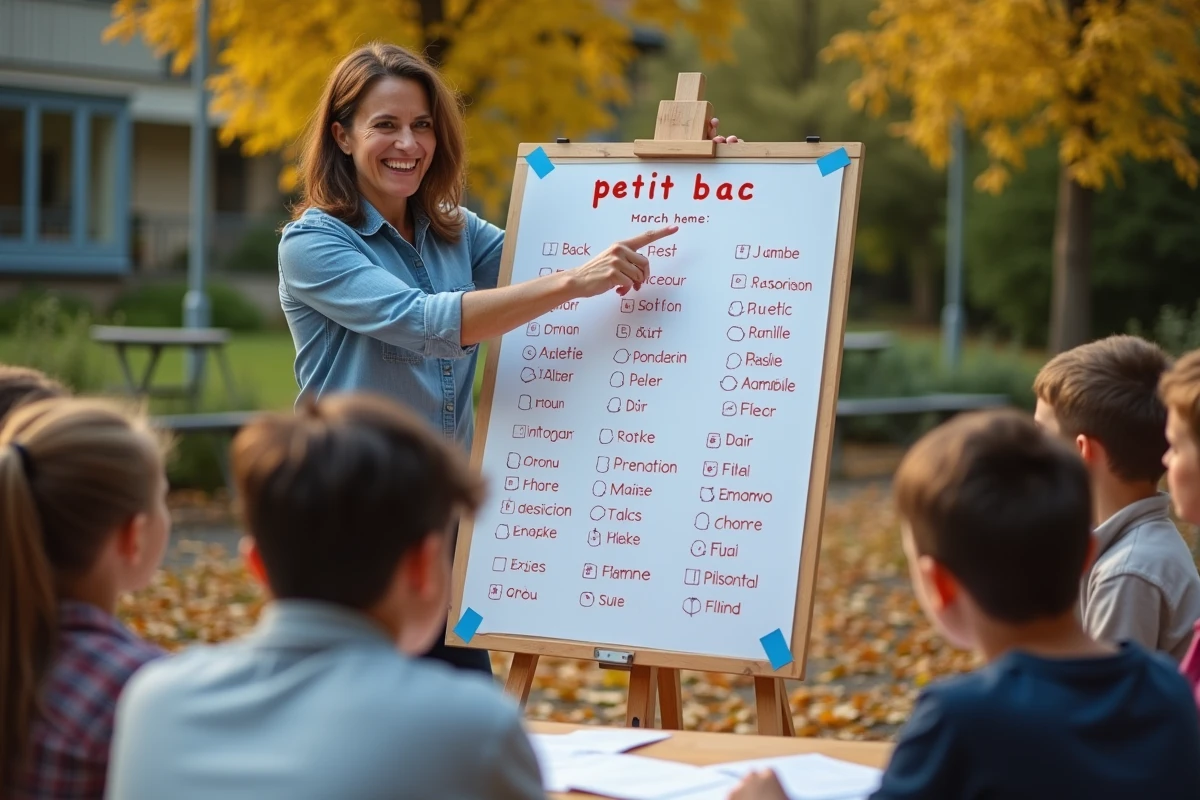 Professeur pointant un poster d animaux en plein air