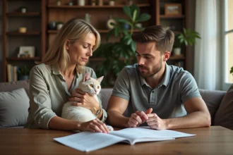 Femme avec chat Sacré de Birmanie dans un salon chaleureux