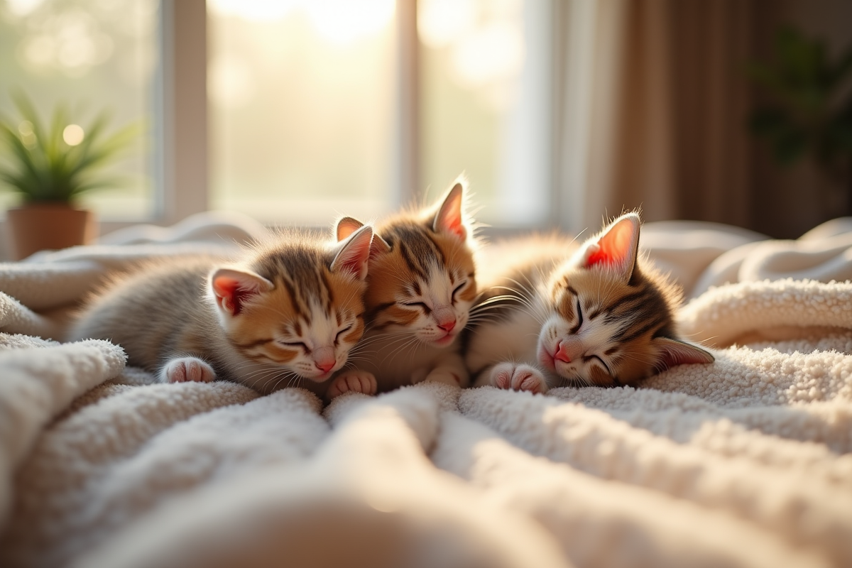 Groupe de chatons jouant et reposant à la maison