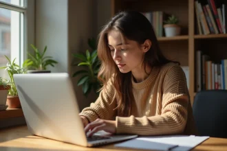 Jeune femme en sweater terre cuite lors d'un quiz animal totem