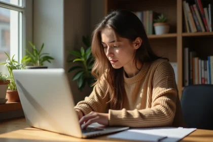 Jeune femme en sweater terre cuite lors d'un quiz animal totem