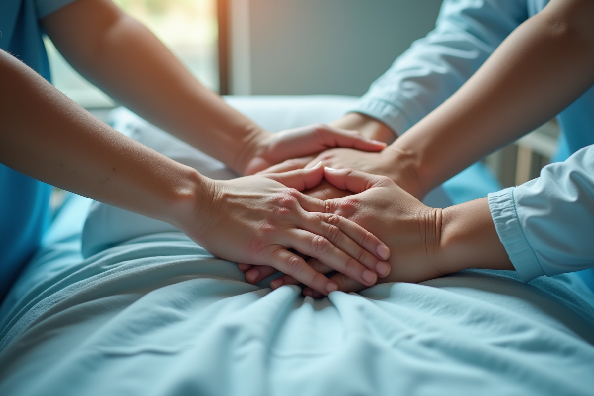 Mains de différentes origines unies pour soutenir en soins