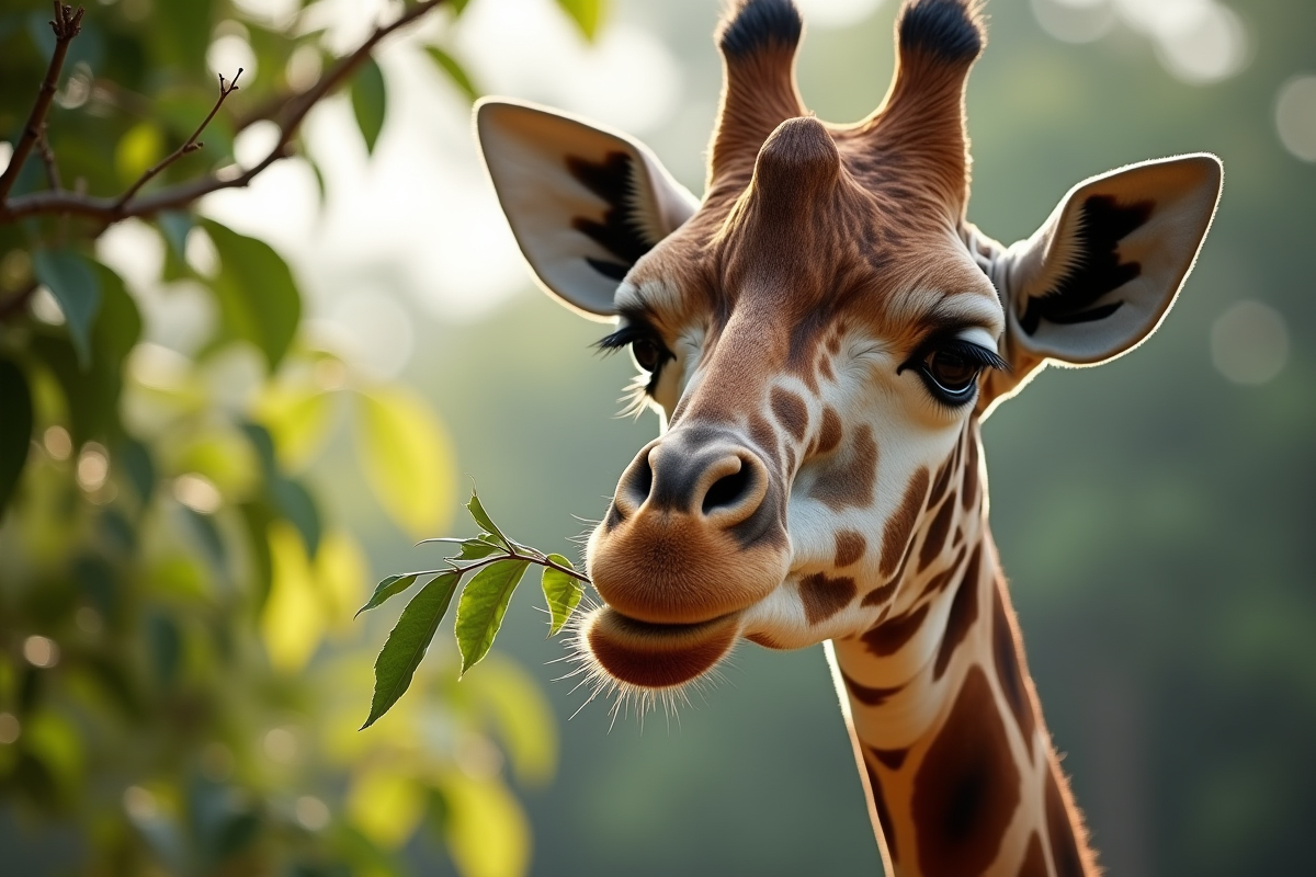 Giraffe en gros plan mangeant des feuilles d arbre