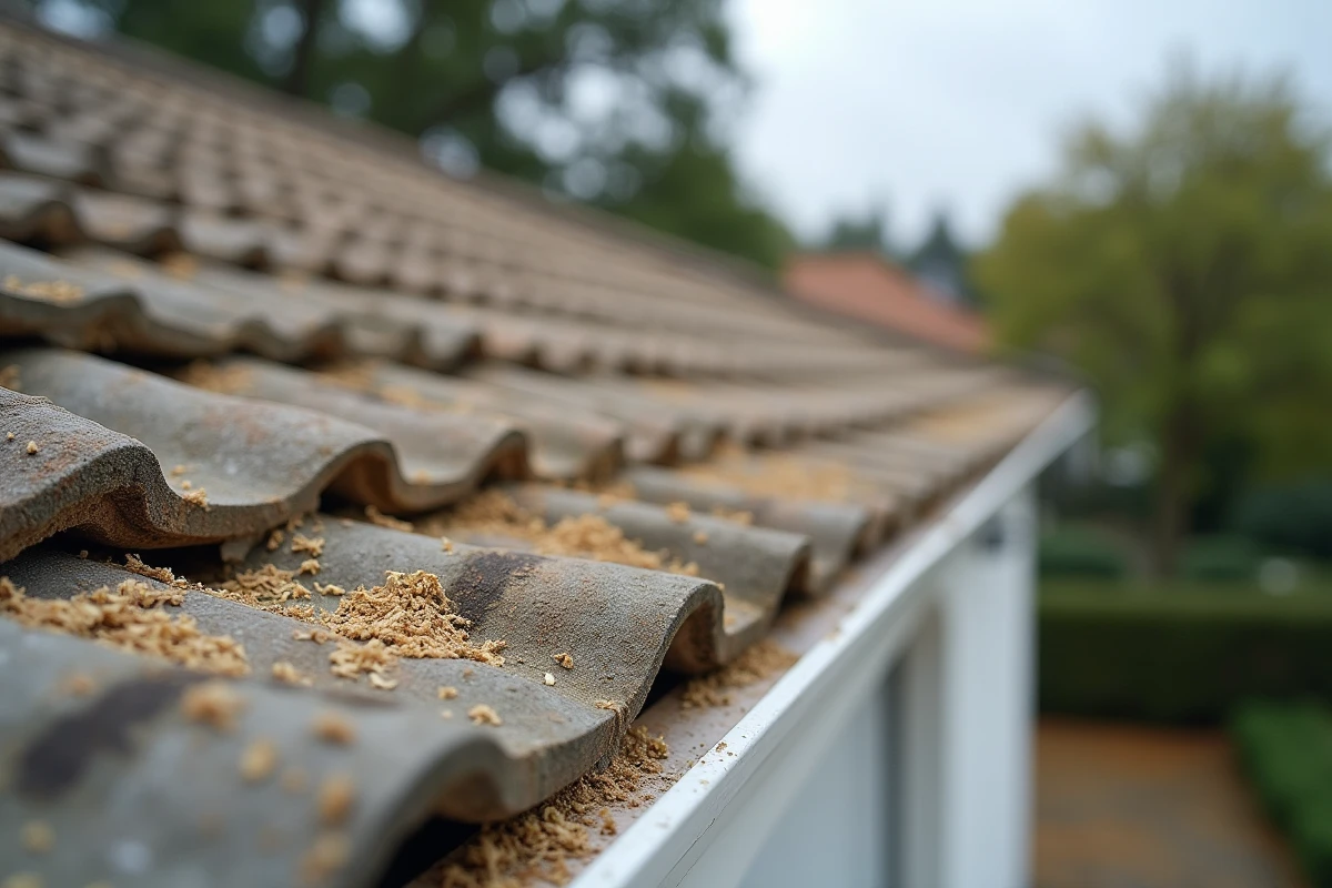 Traces de passage de fouine sur un toit de garage avec des répulsifs naturels placés en prévention