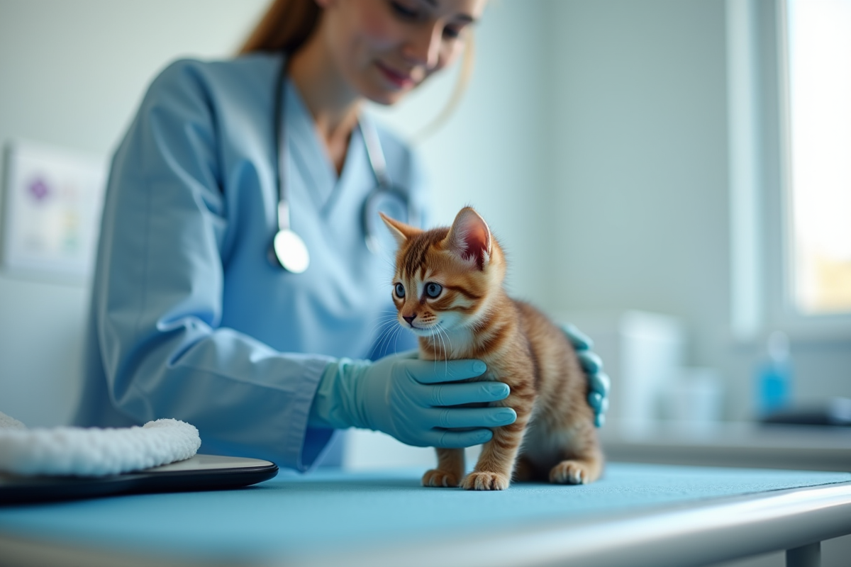 Vétérinaire prenant soin d'un chaton dans une clinique moderne