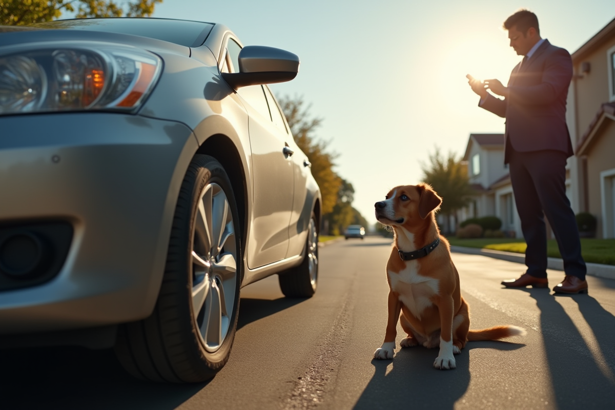 Voiture avec une petite bosse et empreintes de pattes avec un agent d